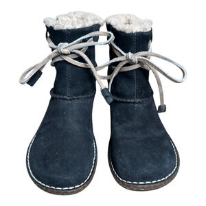 Ugg Black Suede Shearling Inside Slip On Winter Booties Women's Sz 7 Heel 1.5"